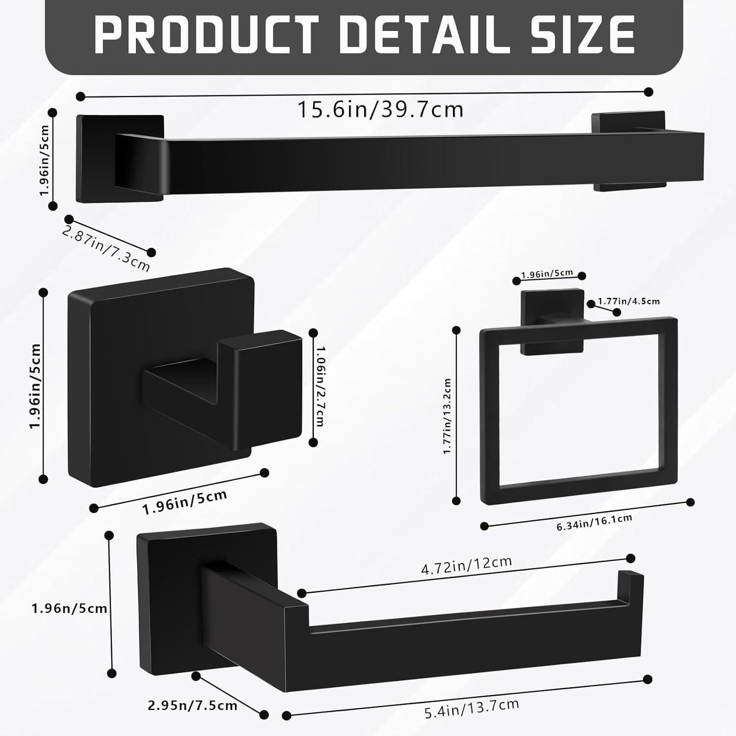 Matte Black Stainless Steel 5-Piece Bathroom Hardware Set