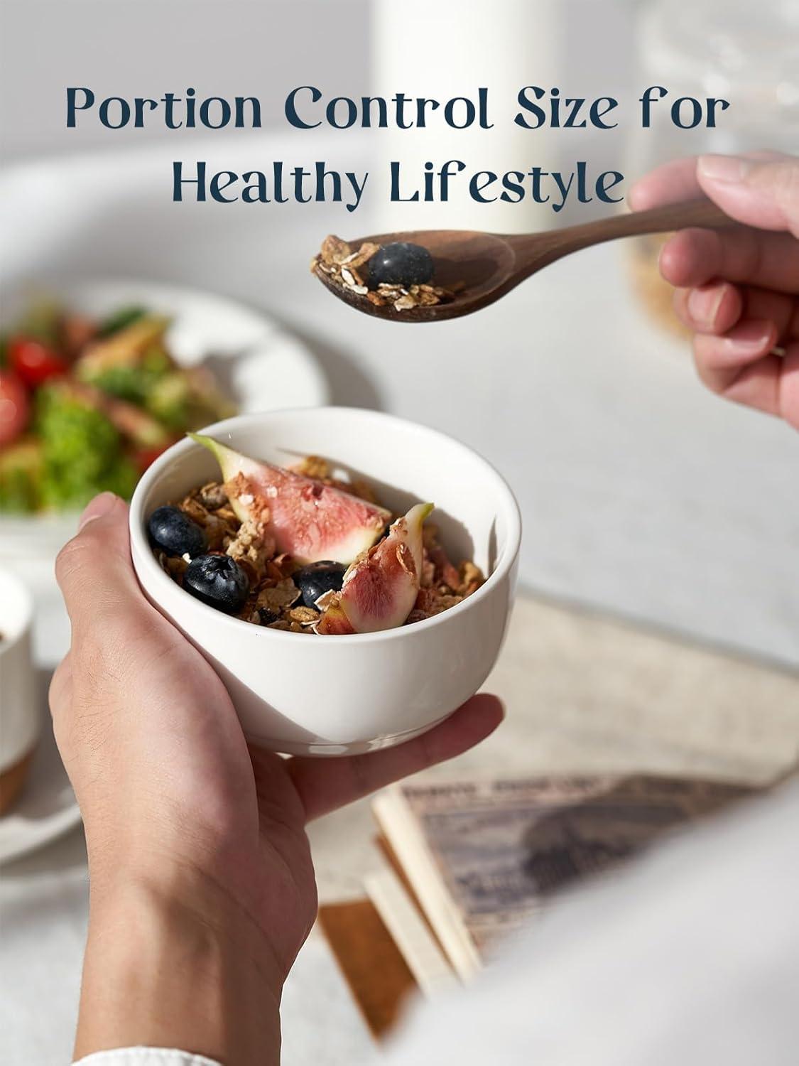 DOWAN 10 OZ Ice Cream Bowls - 4.25" Ceramic Dessert Bowl Set of 6 - Porcelain Small Bowls, Bouillon Cups for Side Dishes, Ice Cream, Oatmeal, Fruit, Portion Control - Dishwasher Microwave Safe