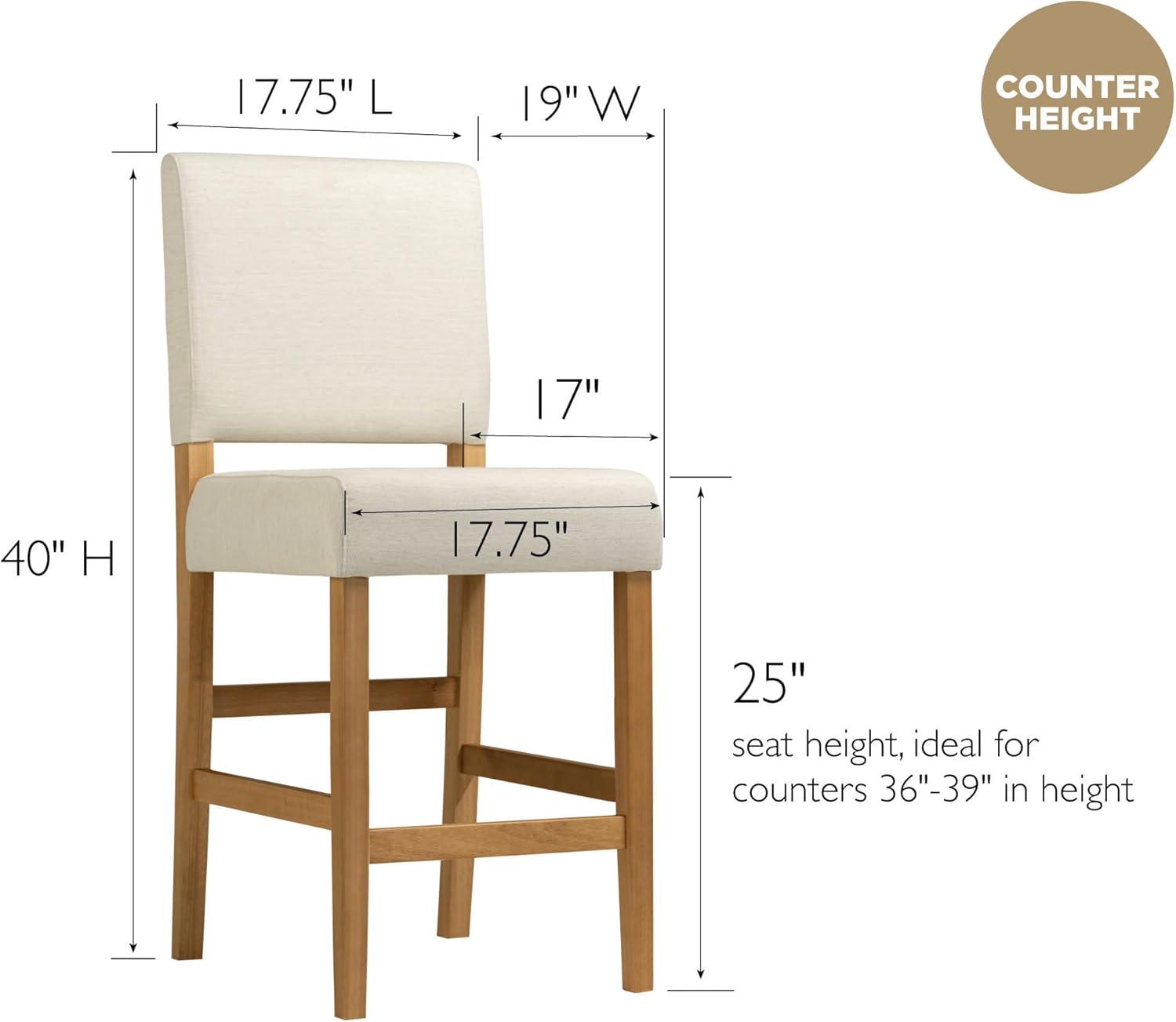 Brax Counter Height Stool with Upholstered Back and Wood Base – Set of 2 for Kitchen Counters and Islands – Modern Chairs in Natural White Sand, Leick Home, 214460