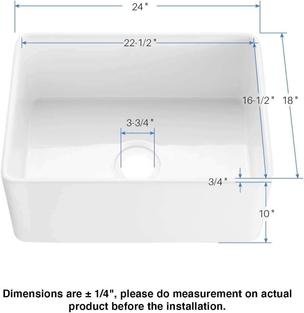 KIBI K2-SF24 Pure 24" W Single Bowl Fireclay Farmhouse Kitchen Sink