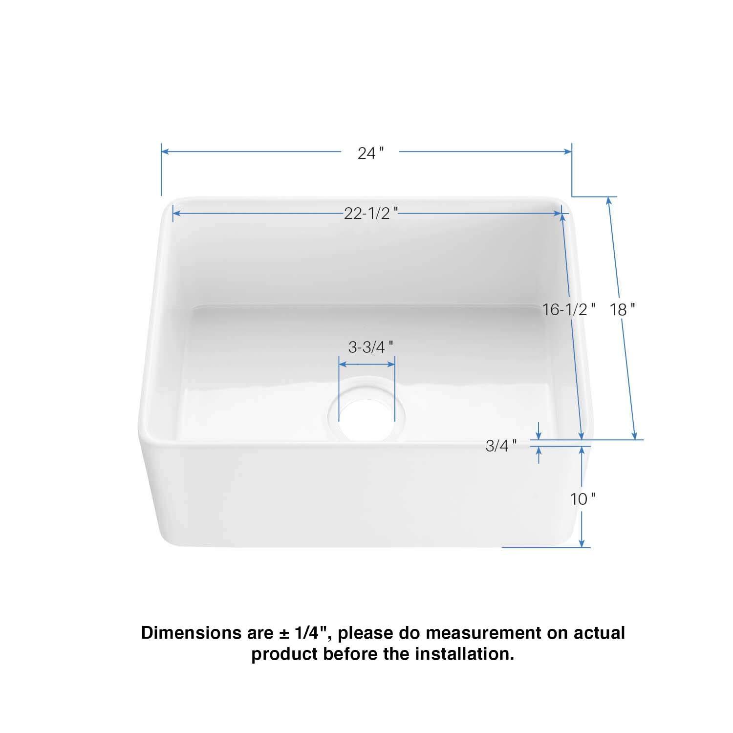 KIBI K2-SF24 Pure 24" W Single Bowl Fireclay Farmhouse Kitchen Sink