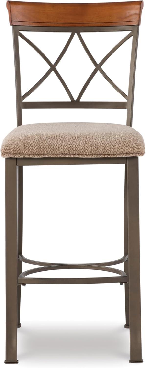 Linon Hamilton Metal Bar Stool Padded Beige Seat Wood Trim in Matte Pewter