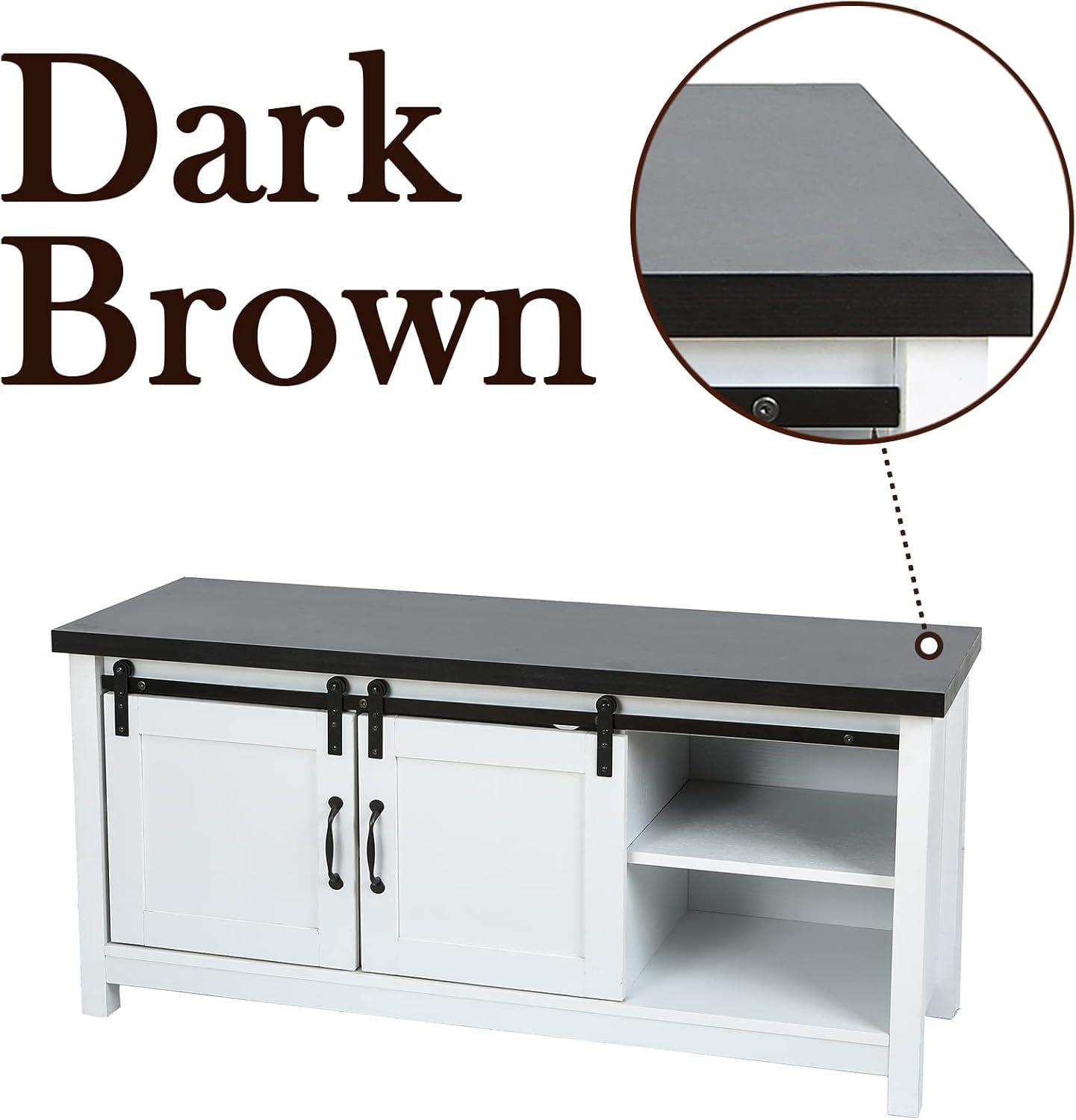LuxenHome Modern Farmhouse White with Dark Brown 47.3" Wide TV Stand for TVs Up To 55-Inch