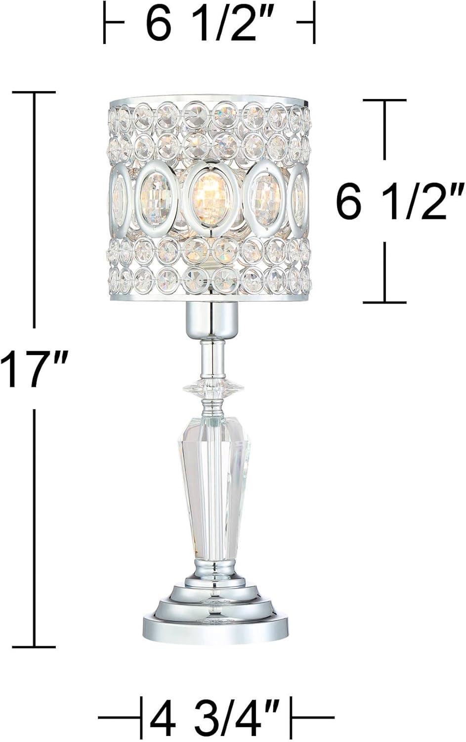 Vienna Full Spectrum Tori Modern Accent Table Lamp 17" High Chrome Silver Clear Crystal Drum Shade for Bedroom Bedside Nightstand Office  Family Room