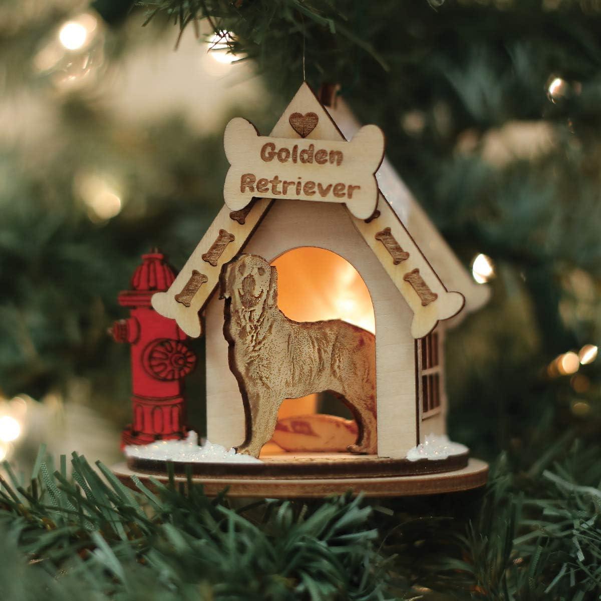 Old World Christmas K-9 Cottage Wooden Doghouse Ornament for Christmas Tree, Golden Retriever