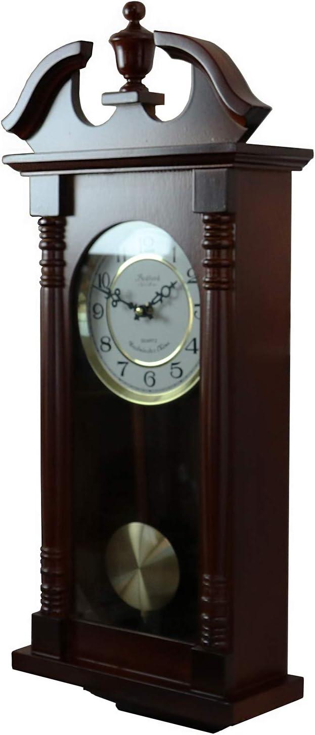 Bedford Clock Collection Classic Chiming Wall Clock with Swinging Pendulum in Cherry Oak Finish, 4.75" L x 11.75" W x 27.50" H