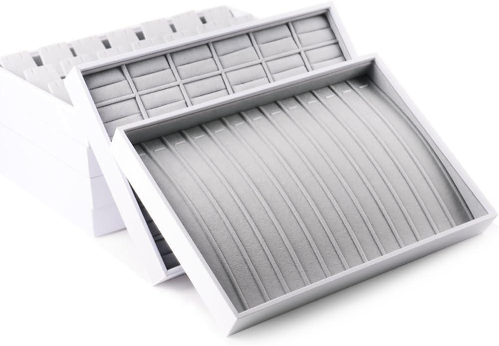 Coofanin Jewelry Box Jewelry Tray Stackable Display Drawer Showcase Organizer Storage Holder for Ring Earring Bracelet Gray Velvet 24 Grid (Grey )