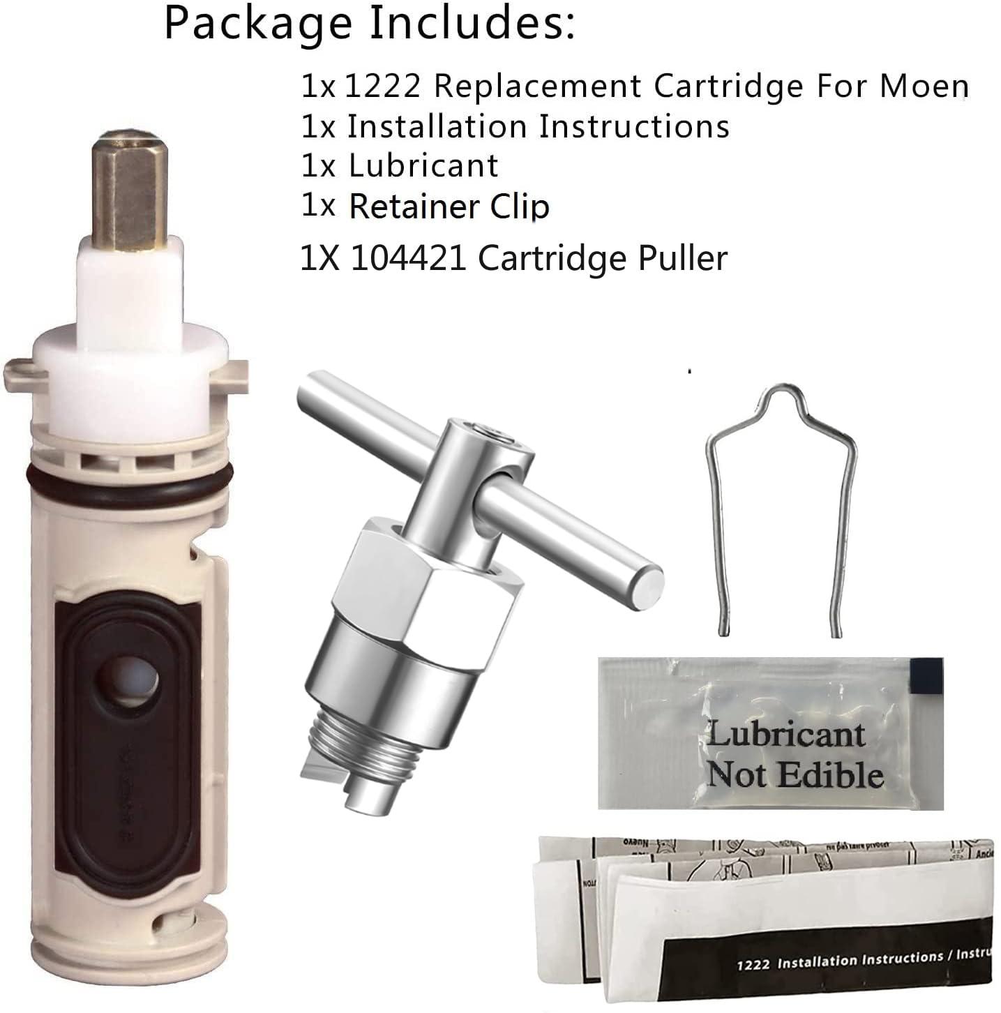 1222 Replacement Cartridge with Moen 104421 Cartridge Puller Removal Tool Retainer Clip Compatible with Moen One-Hanlde Posi Temp 1222B Shower Bathtub Faucet (1222 cartridge +104421 cartridge puller)