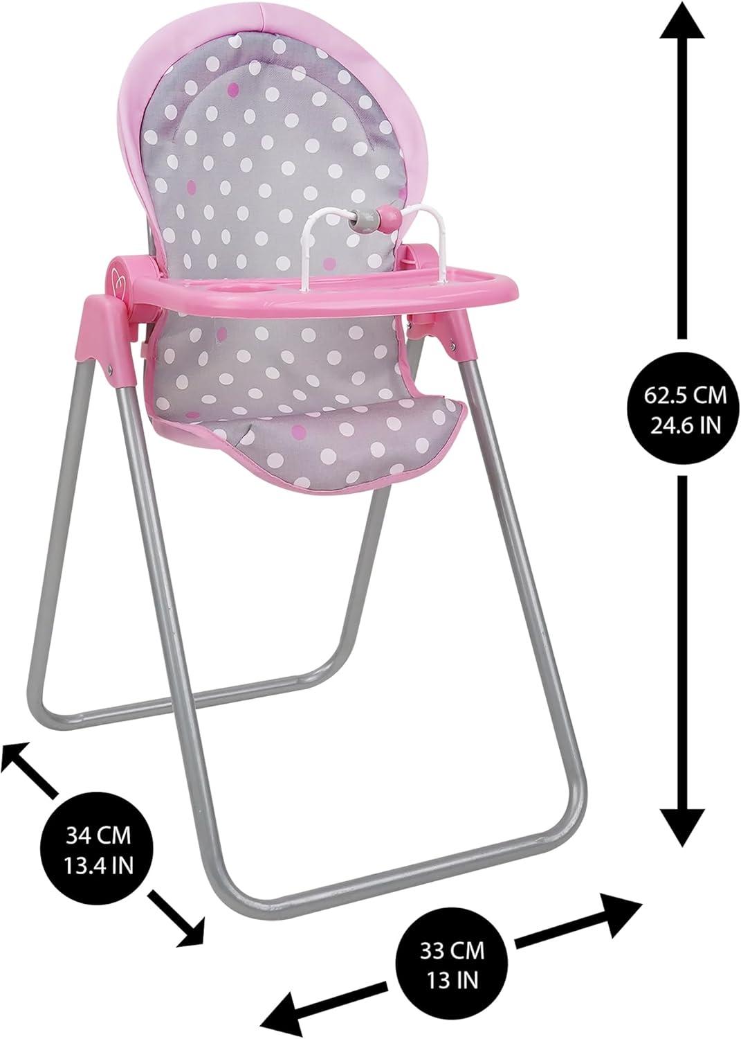 Cotton Candy Pink Foodie Doll Highchair in Grey Polka Dots Fits Dolls Up to 21"