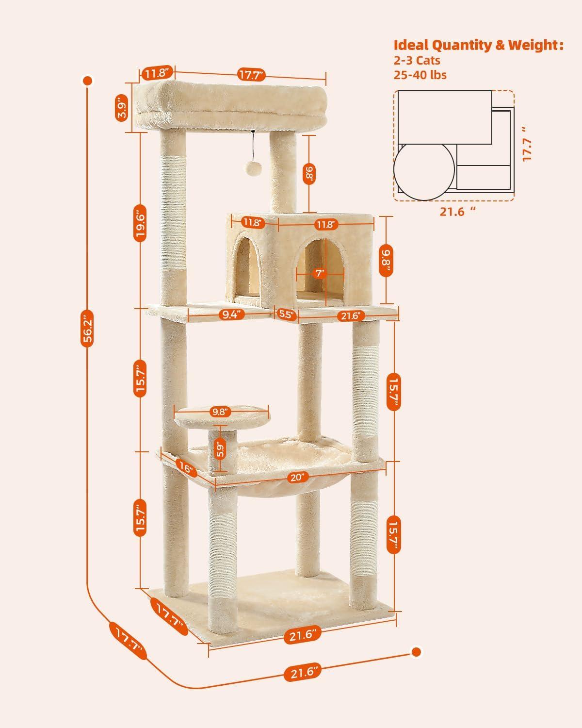 Latitude Run® Indoor Multi-Level Tall Cat Tower With Large Hammock, Scratching Posts, Cozy Condo And Top Perch
