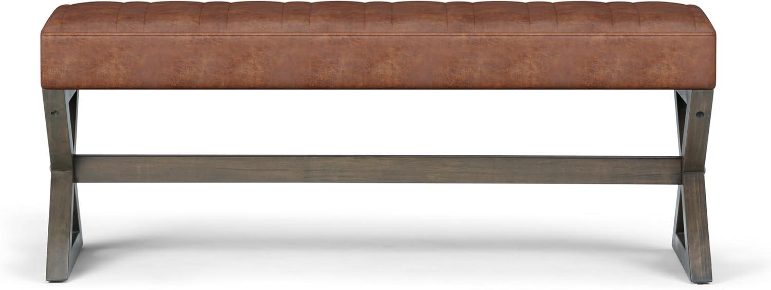 Simpli Home Salinger 48"W Large Ottoman Bench in Distressed Vegan Leather with Solid Wood Frame