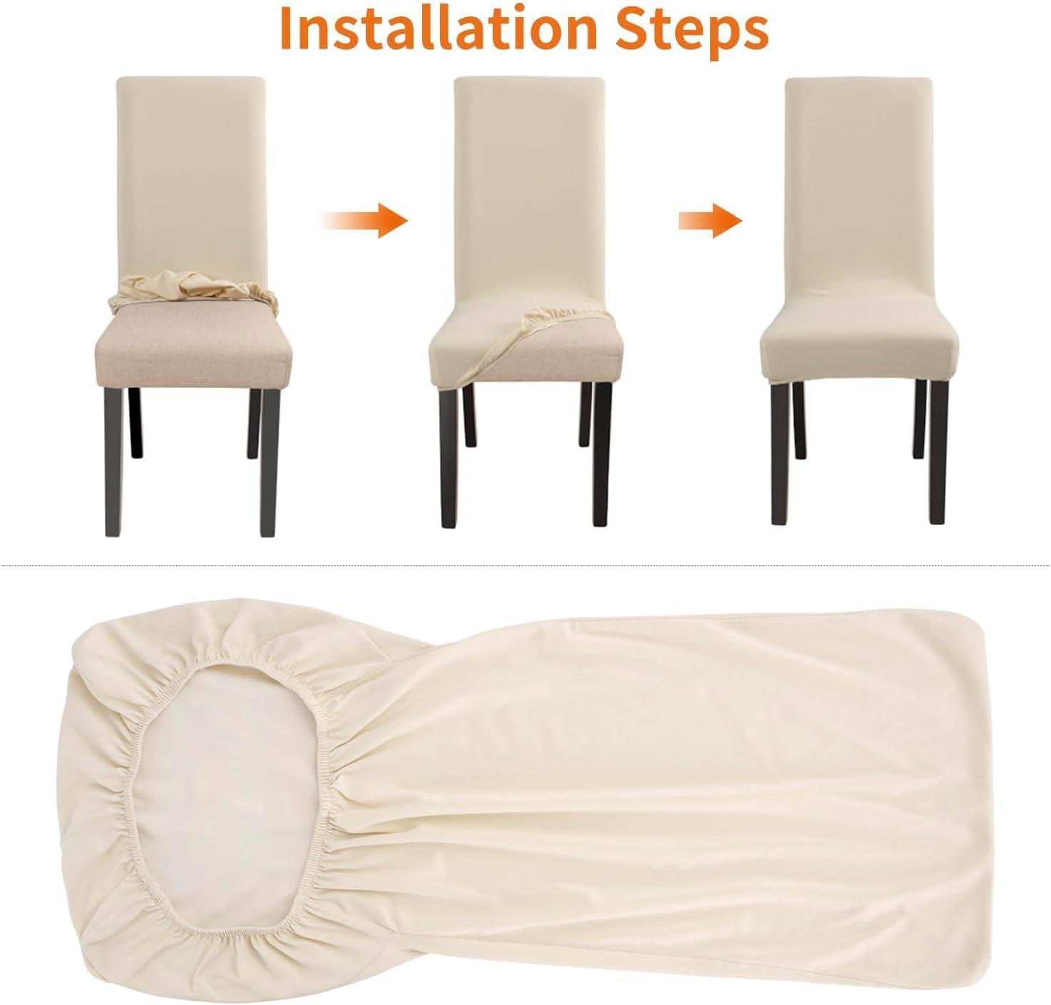 YISUN Dining Chair Covers, Stretch Spandex Chair Seat Cover Removable Washable Parson Chair Cover Kitchen Chair Protector Slipcovers (Beige Light, 6)