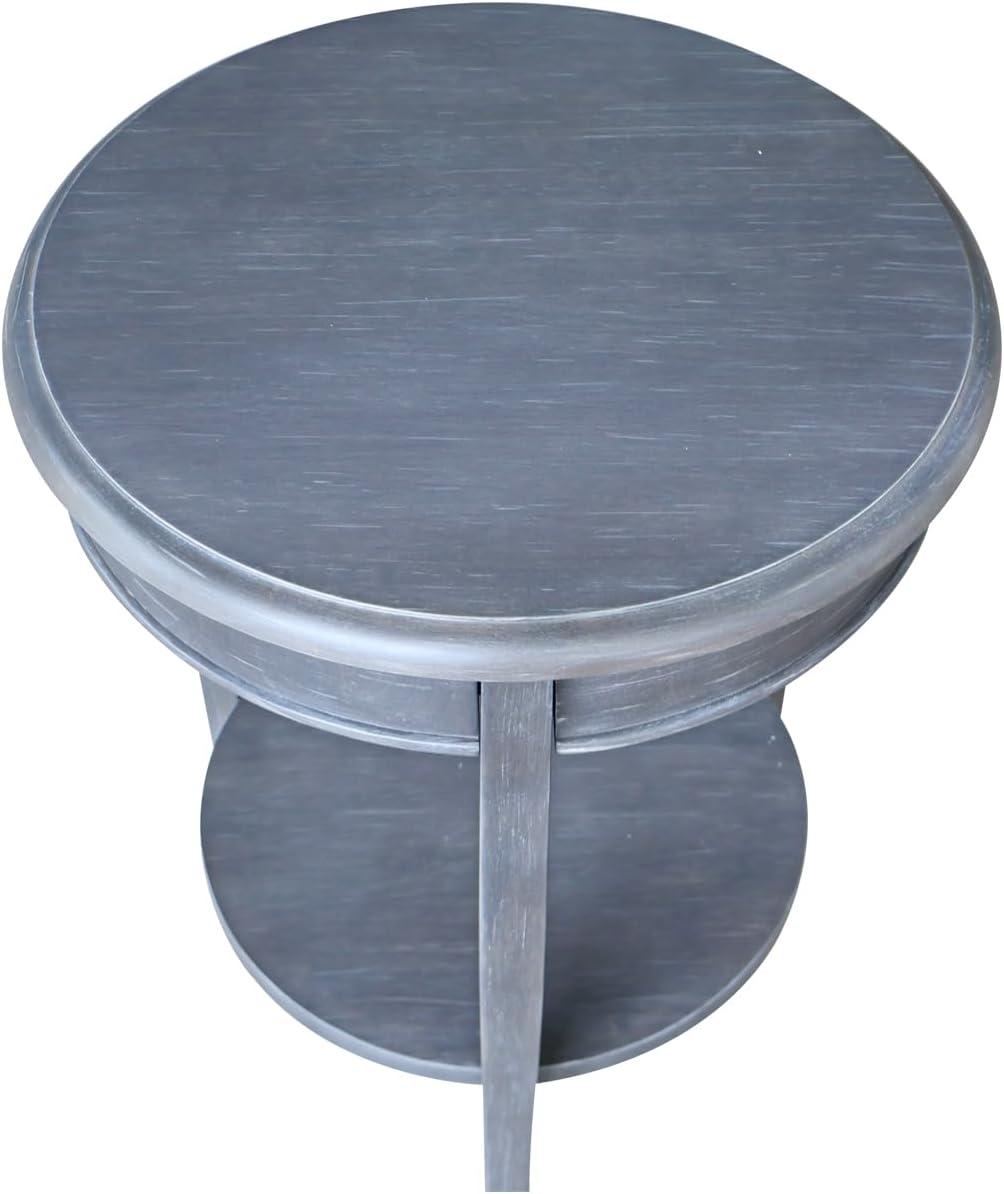 Cambria Round End Table Antique/Heather Gray - International Concepts: Solid Wood, Fixed Shelf