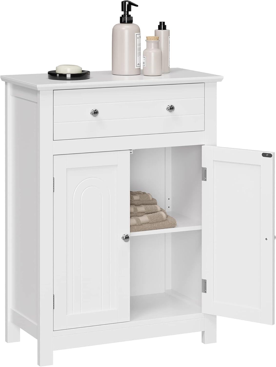 Tangkula Bathroom Storage Cabinet Free Standing Large Drawer W/Adjustable Shelf White
