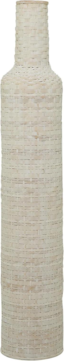 Studio 350 Florero Alto de Piso de Madera de Bambú Intrincadamente Tejido - Blanco O Marrón Blanco - 9"W, 48"H