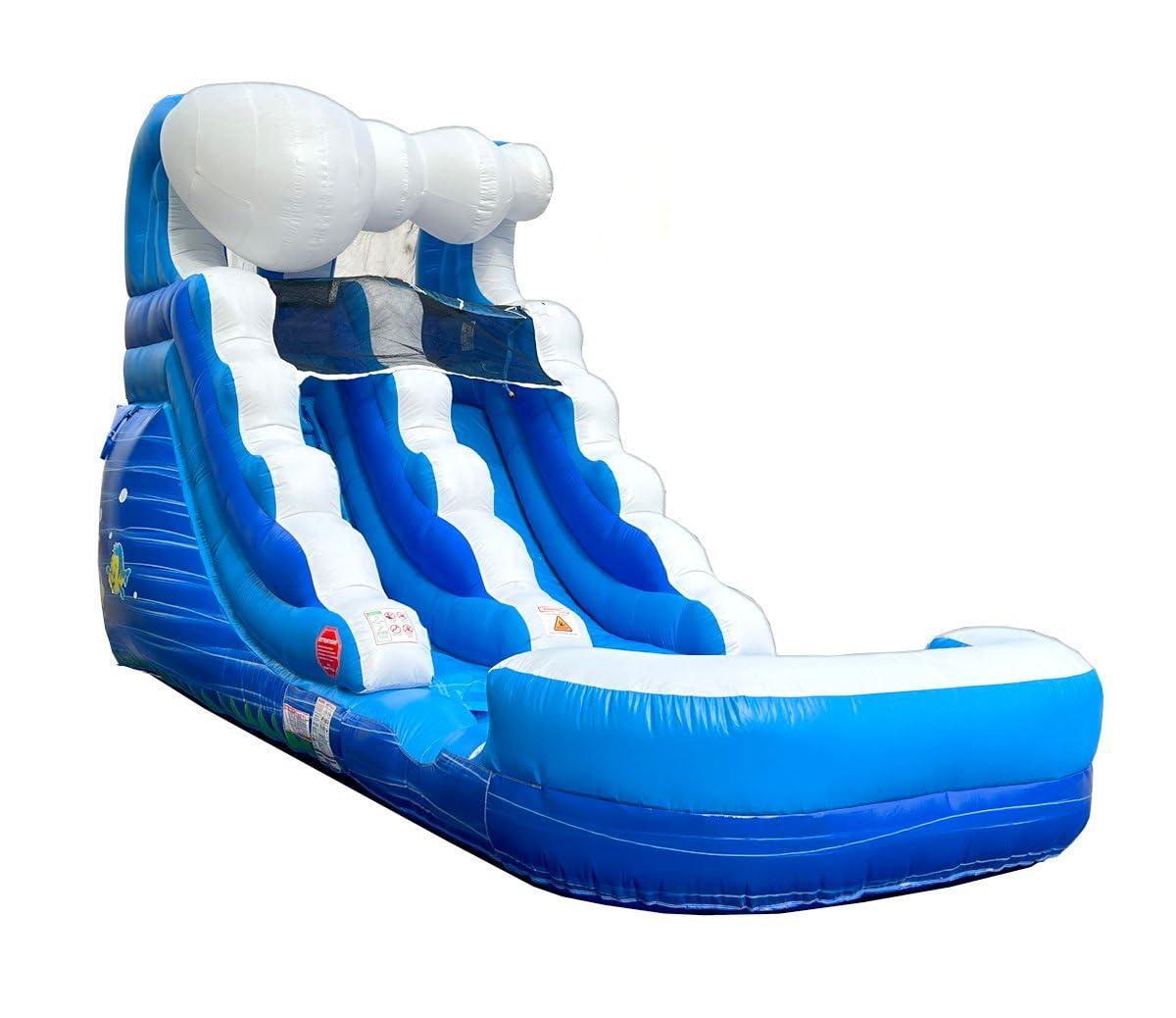 Pogo Bounce House Crossover Kids Inflatable Water Slide, Blue Wave with Blower, 12 ft