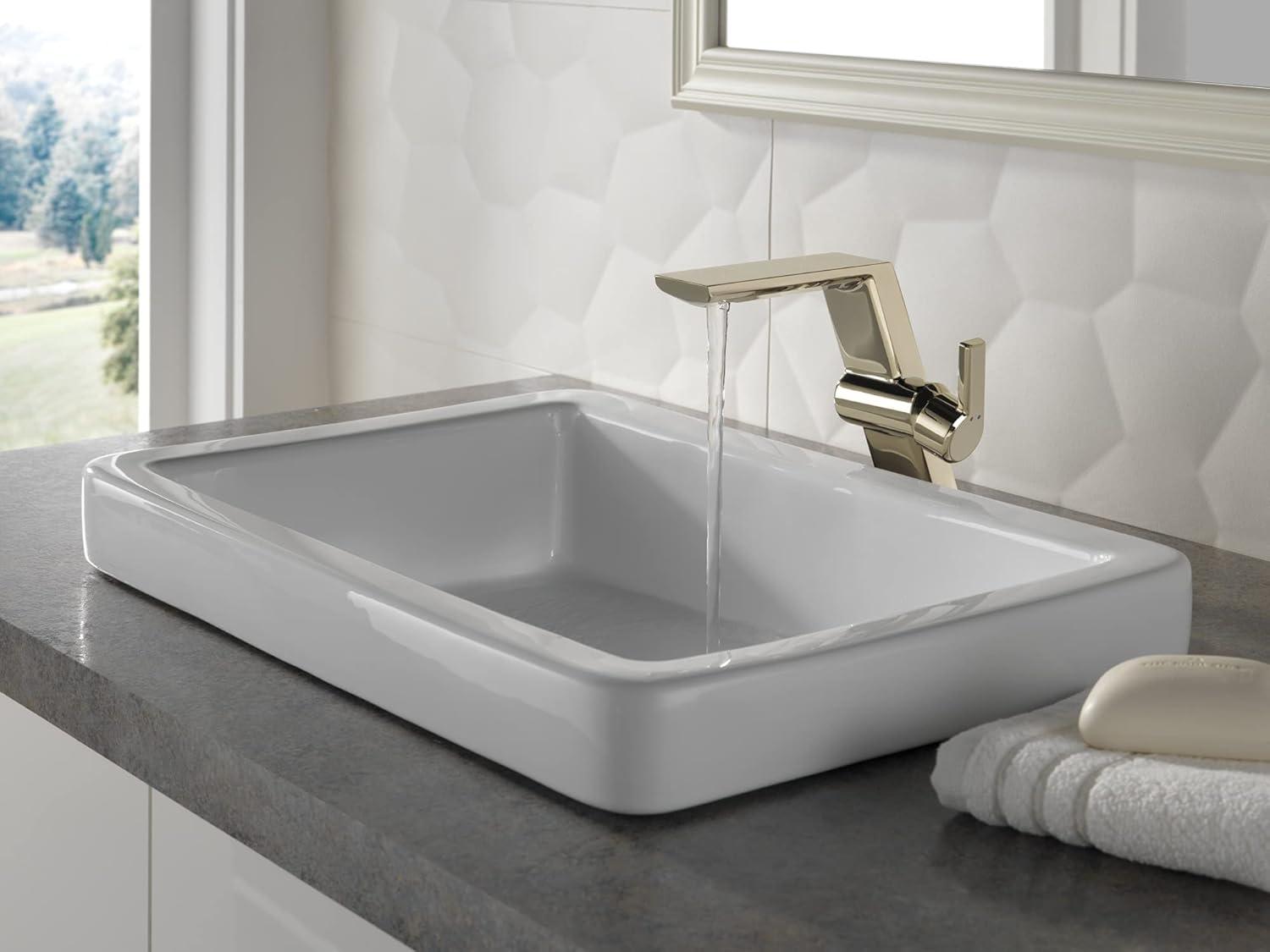 Delta Pivotal Mid-Height Vessel Bathroom Faucet in Lumicoat Polished Nickel