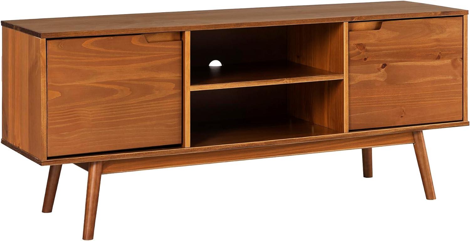Adair 58" 2-Door Solid Pine Wood TV Console with Cutout Handles in Caramel