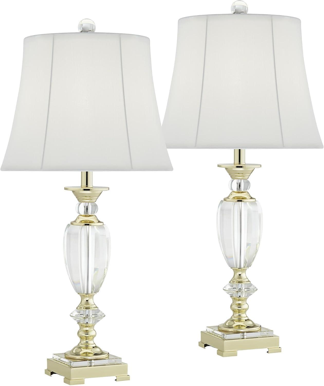 Vienna Full Spectrum Traditional Table Lamps 28.75" Tall Set of 2 Faceted Crystal and Brass White Bell Shade for Living Room Family Bedroom