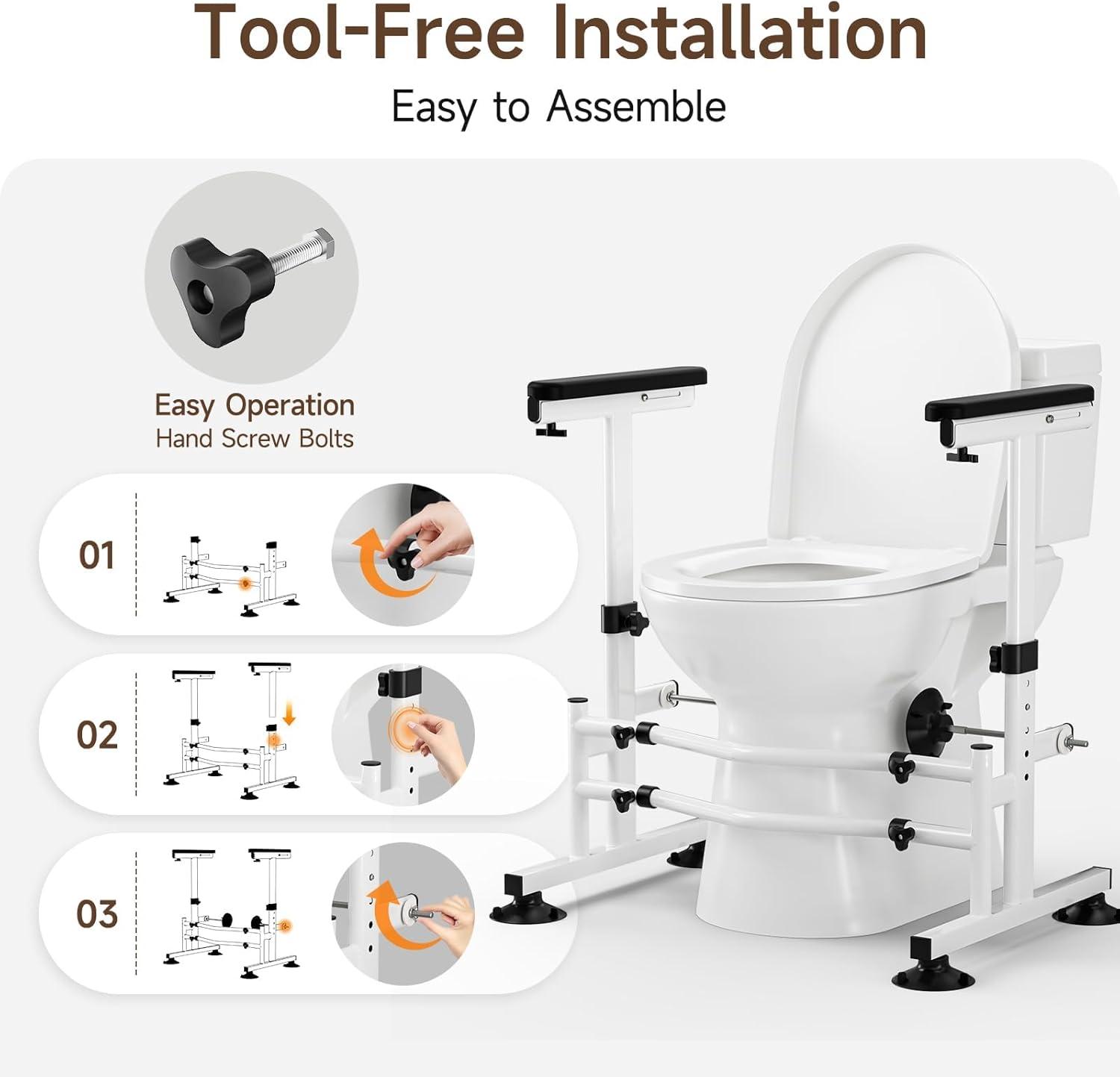 Toilet Safety Rails for Seniors, WAYES Toilet Safety Frame with Arms for Elderly, Handicap, Disabled, Adjustable Width and Height Fit for Most Toilets, 350lbs