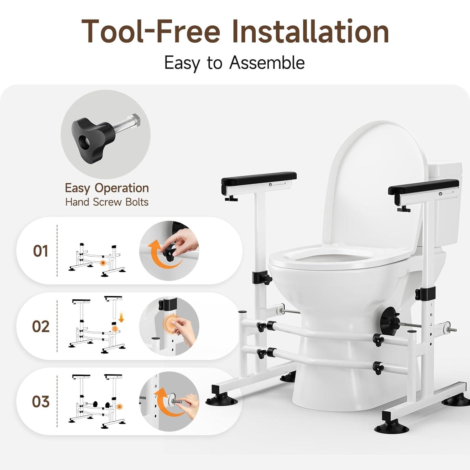 Toilet Safety Rails for Seniors, WAYES Toilet Safety Frame with Arms for Elderly, Handicap, Disabled, Adjustable Width and Height Fit for Most Toilets, 350lbs