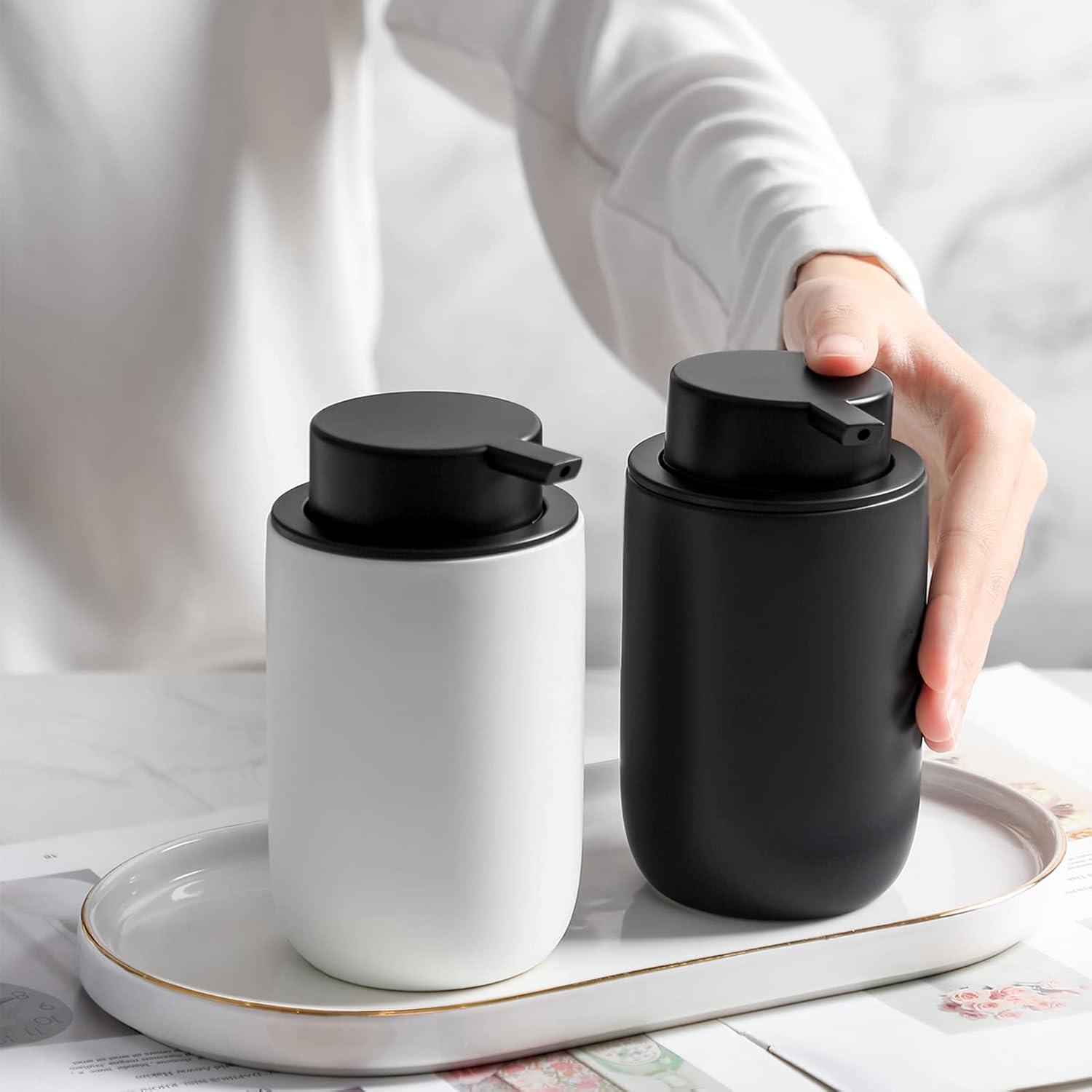 Black Soap Dispenser - Modern Ceramic Hand Dish Soap Dispenser for Bathroom Refillable Liquid Hand Soap Dispenser with Soap Pump for Essential Oil, Lotion Soap for Farmhouse Decor Dish