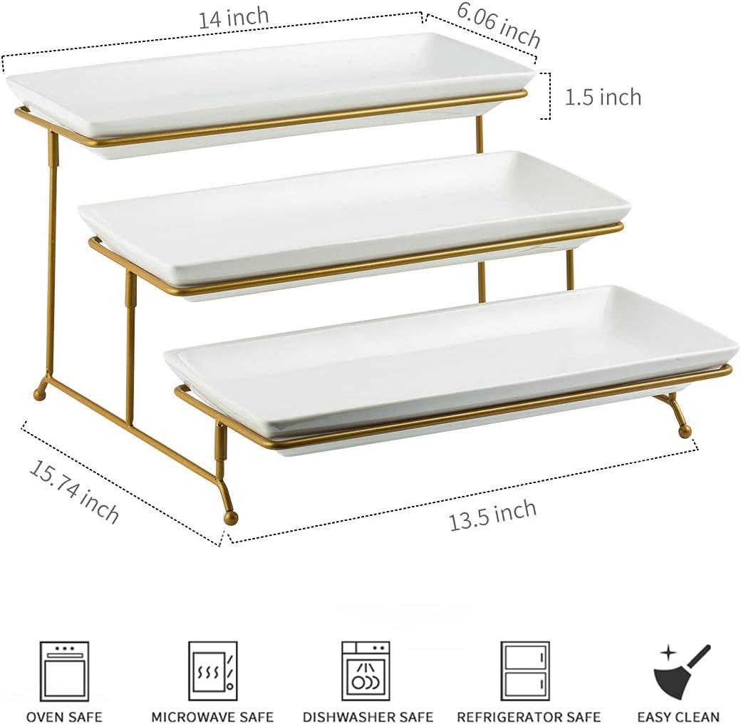 YHOSSEUN 3 Tier Serving Tray for Party, Tiered Serving Platters and Trays, 14 Inch Tiered Tray Stand, Dessert Stand, Serving Stand, Dessert Table Display Set with Collapsible Sturdier Metal Rack