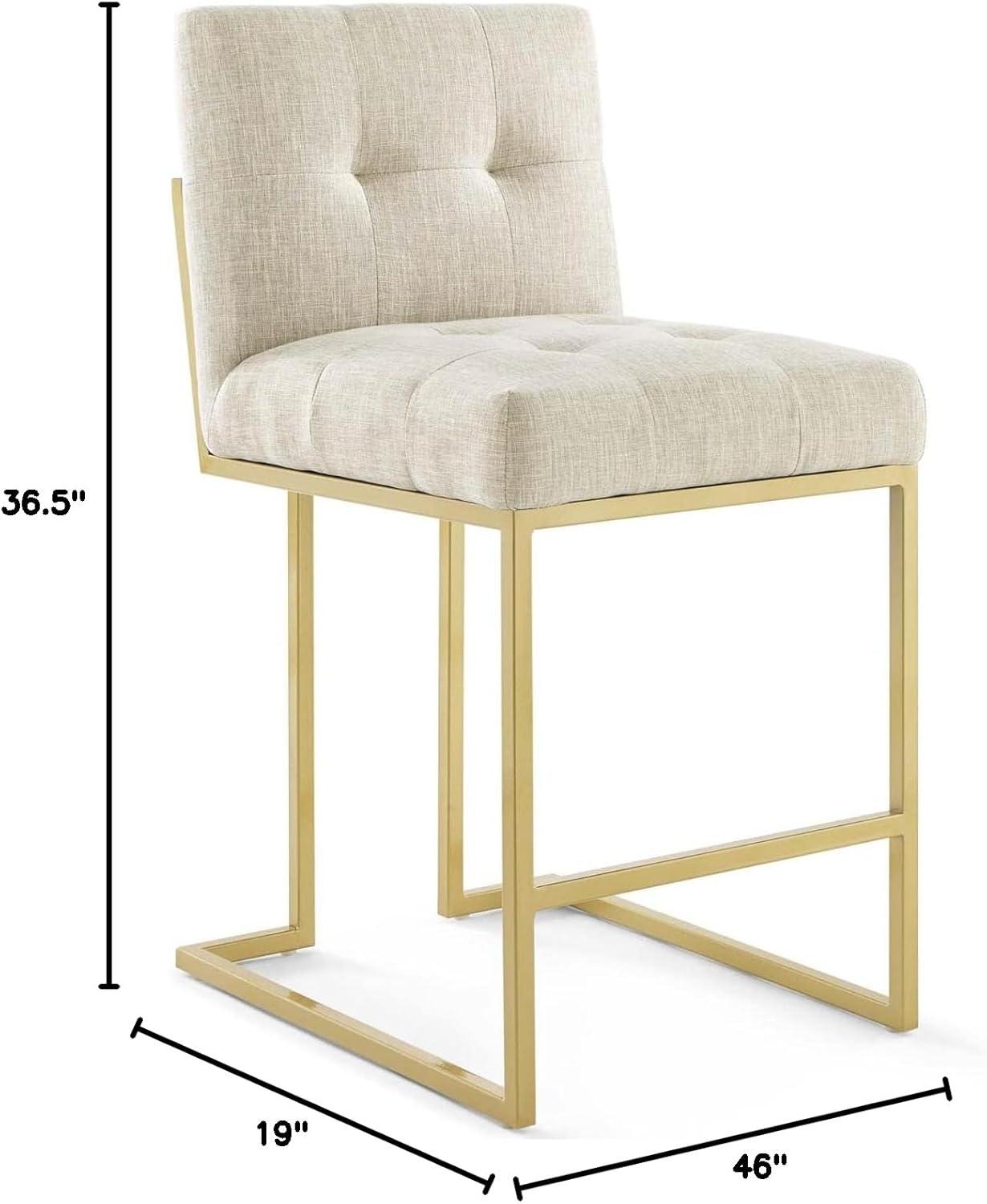 Set of 2 Beige Upholstered Gold Stainless Steel Counter Stools