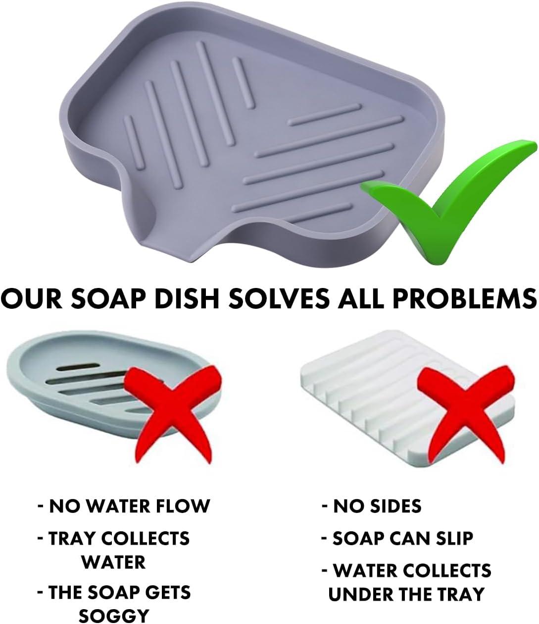 Black Silicone Self-Draining Rectangular Soap Dish Set
