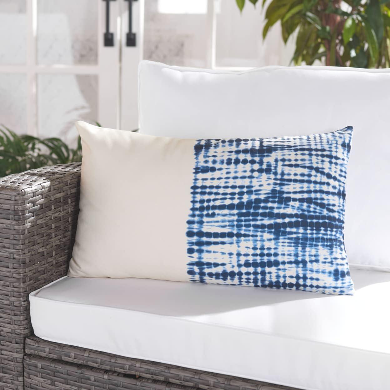 Arielle Blue and White Tie Dye Rectangular Pillow