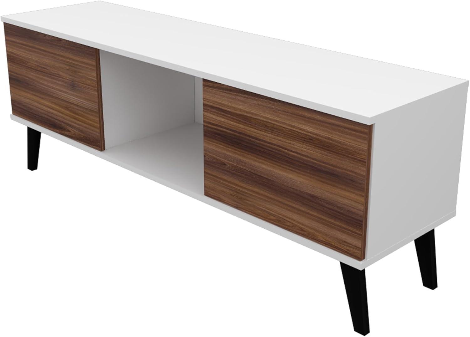 Manhattan Comfort Doyers 53.15" Mid Century TV Stand for Bedroom and Living Room Use, Entertainment Center with Storage, Shelf and Soft Close Doors, Ideal for 50 Inch Screens, White/Nut Brown