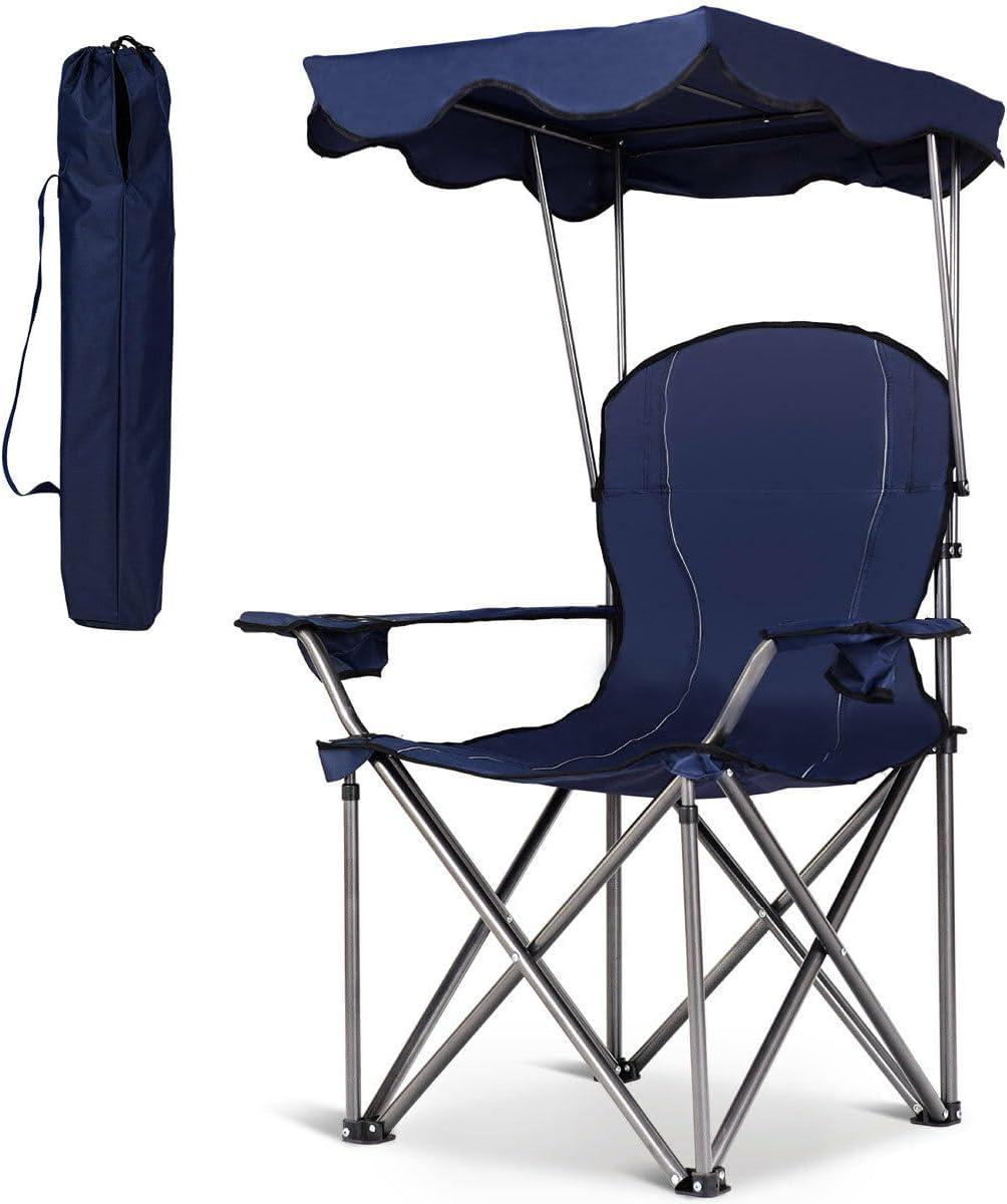 Topcobe Portable Folding Beach Canopy Chair with Cup Holders, Camping Chairs with Canopy, Blue