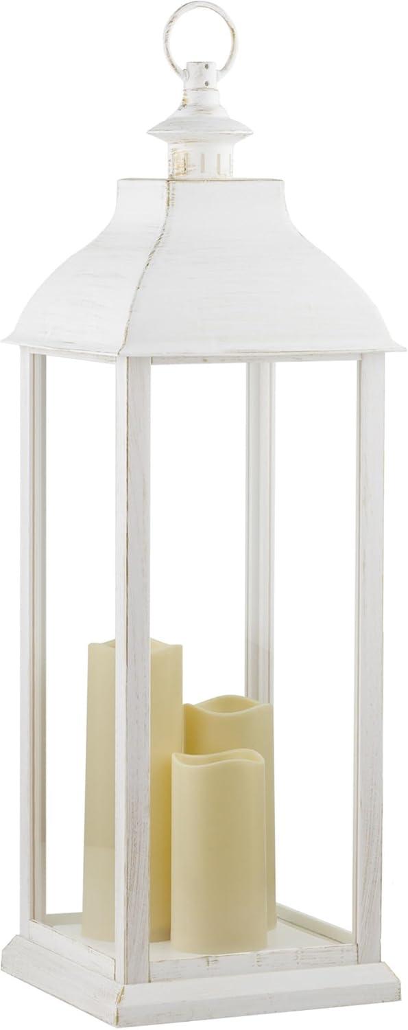 28'' White Outdoor Lantern with LED Candles