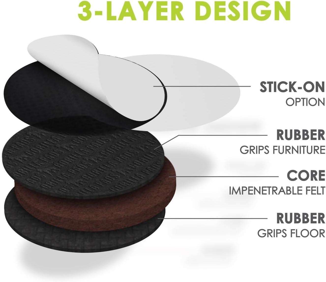Slipstick 5020830 2 x 2 in. Black Round GorillaPads Rubber Self Adhesive Gripper Pad, 8 per Pack - Pack of 6