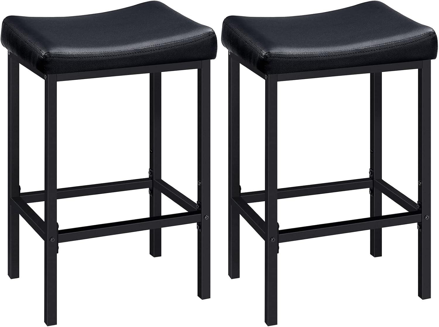 edx Bar Stools Set of 4, Modern Counter Height, 24 Inch Kitchen Barstools with Metal Base, PU Leather Saddle Seats for Kitchen Island, Black