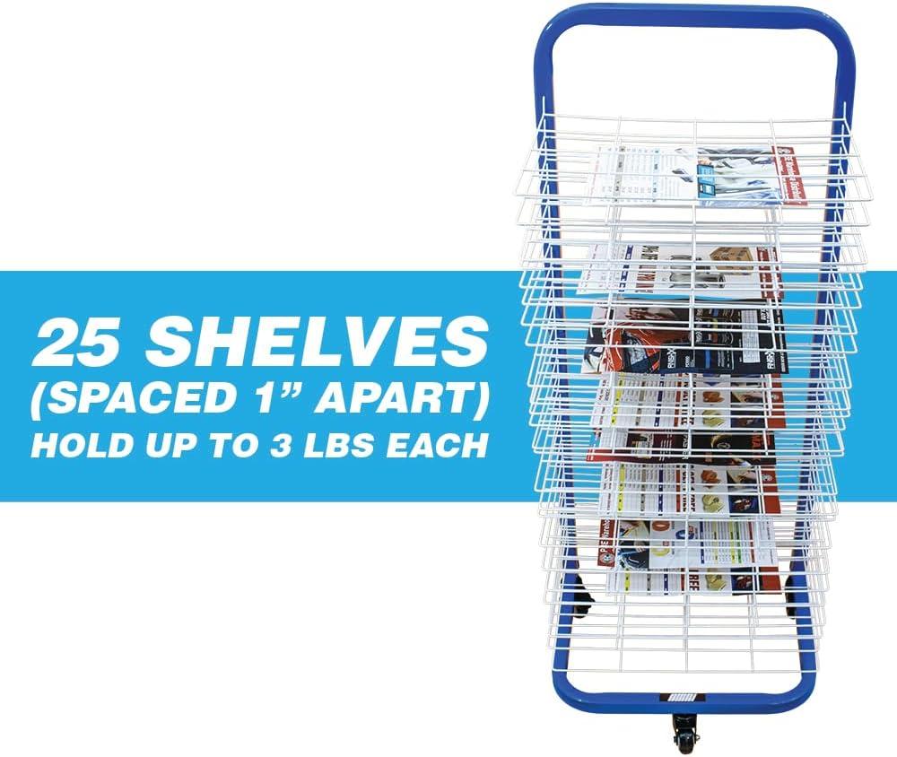 U.S. Art Supply 25 Shelf Art Drying Rack for Classrooms and Studios - Mobile Wheels, Wall Mountable, 25 Removable Shelves - Stack Store Artwork, Canvases Paintings Drawings - 14.5" D x 17.5" W x 38" H