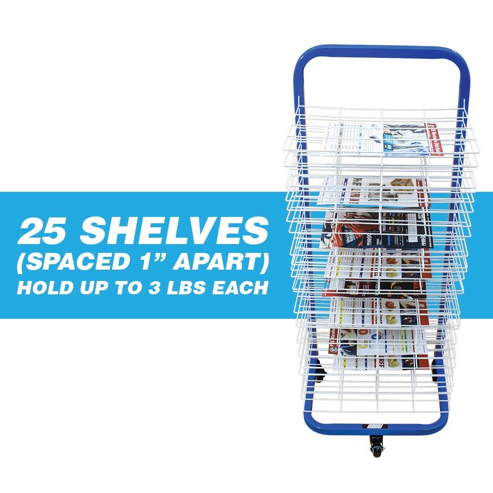 U.S. Art Supply 25 Shelf Art Drying Rack for Classrooms and Studios - Mobile Wheels, Wall Mountable, 25 Removable Shelves - Stack Store Artwork, Canvases Paintings Drawings - 14.5" D x 17.5" W x 38" H