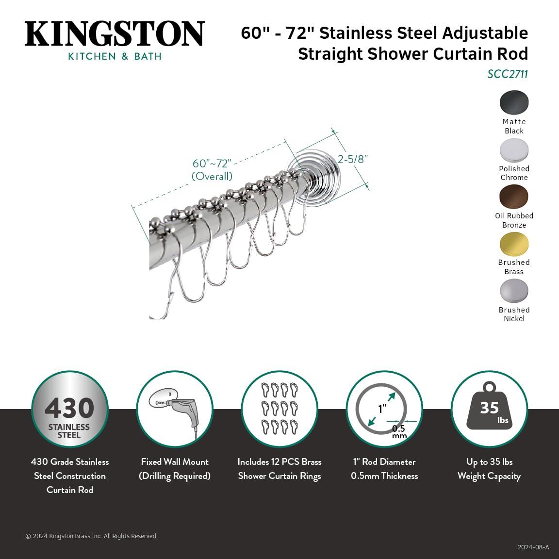 Kingston Brass Kingston Brass Edenscape 60-Inch to 72-Inch Adjustable Shower Curtain Rod with Rings