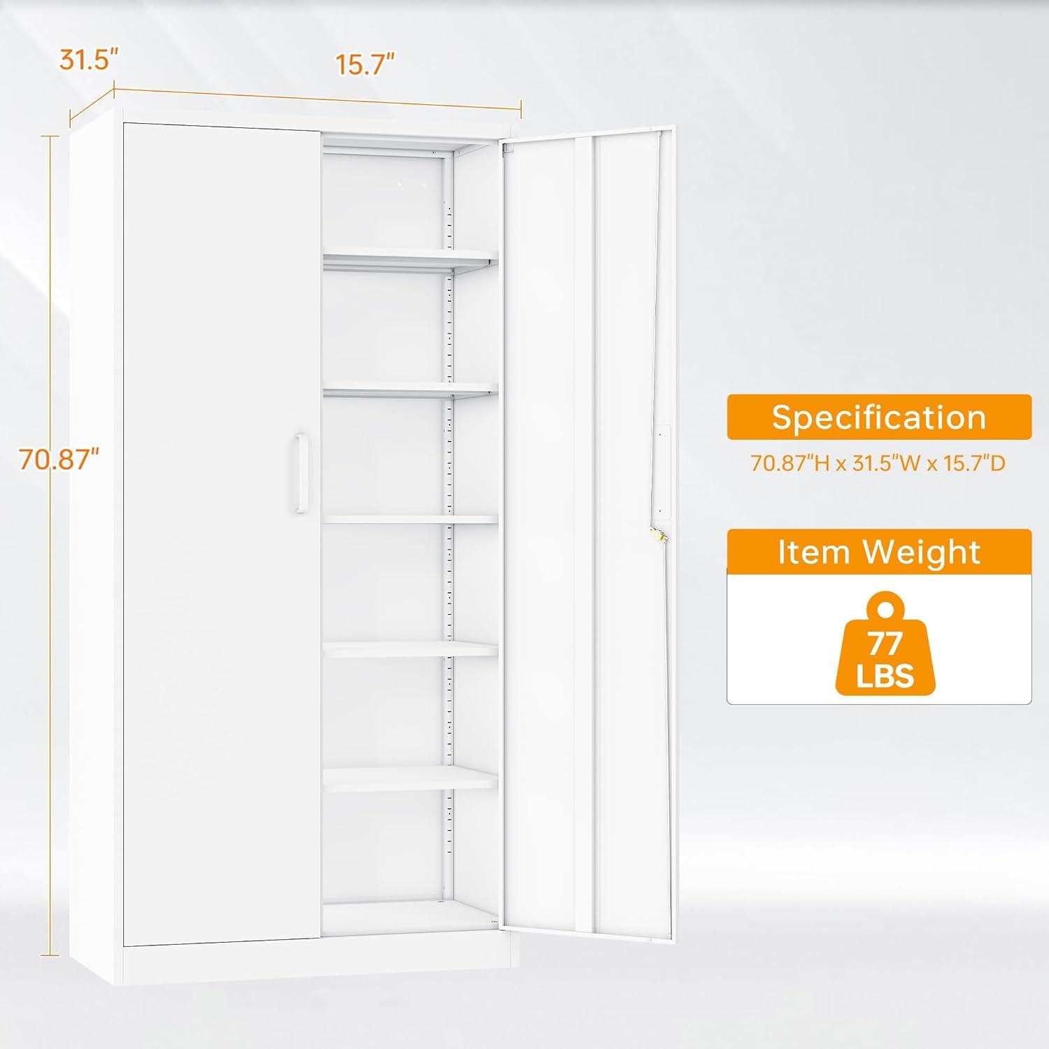 Metal Storage Cabinet with 2 Doors, Lockable Steel Storage Cabinet with 2 Doors and Adjustable Shelves, Steel Lockable File Cabinet, Locking Tool Cabinets for Office,Home,Garage
