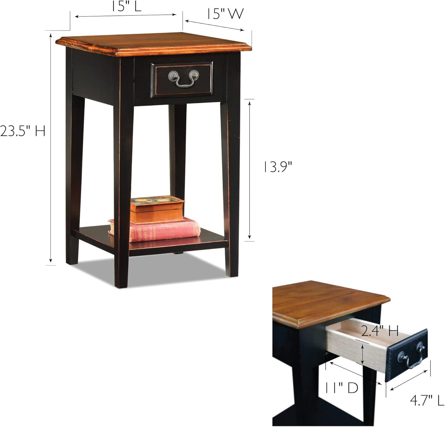 Home 9041-SL One Drawer Square Side Table with Shelf, Medium Oak and Slate Black