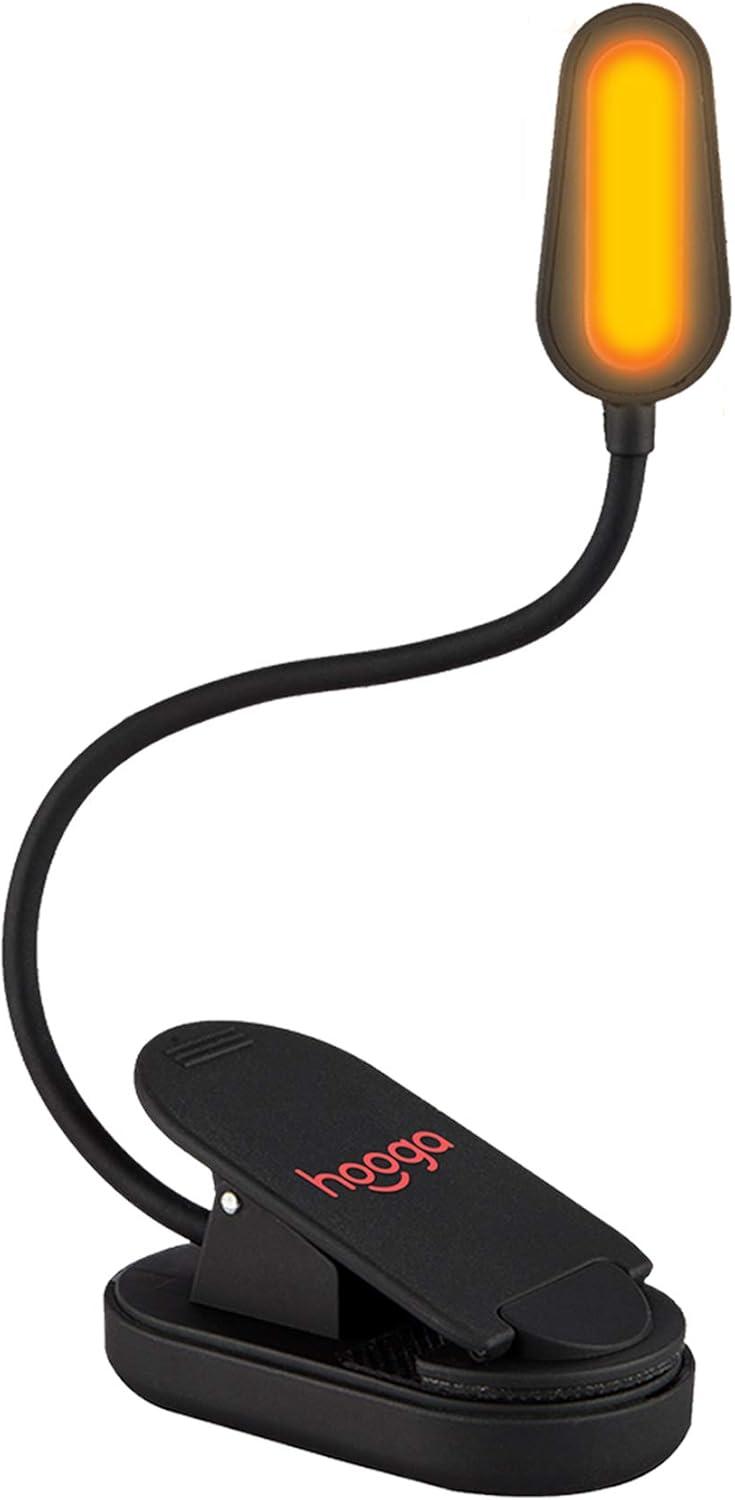 Book Light, Blue Light Blocking, Amber Clip-On Reading Light by Hooga. 1600K Warm LEDs for Reading in Bed. Sleep Aid Light. Rechargeable 1200mAh Battery. Adjustable Brightness. Works with Kindles