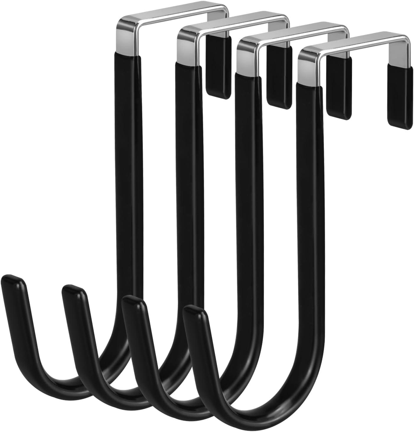 Over The Door Hooks, 4 Pack Upgraded Long Door Hangers Hooks with Rubber Prevent Scratches Heavy Duty Organizer Hooks for Hanging Clothes, Towels, Hats, Coats, Bags Black