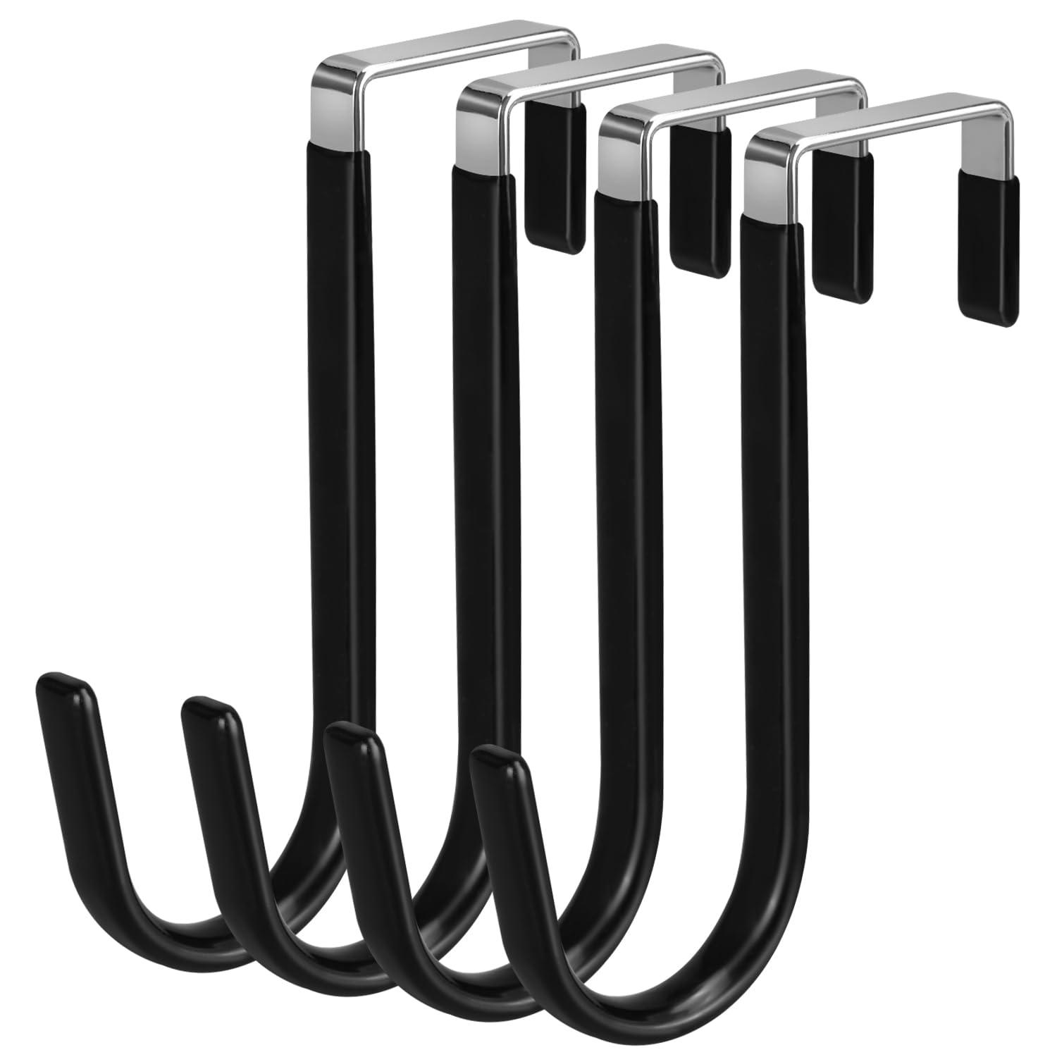 Over The Door Hooks, 4 Pack Upgraded Long Door Hangers Hooks with Rubber Prevent Scratches Heavy Duty Organizer Hooks for Hanging Clothes, Towels, Hats, Coats, Bags Black
