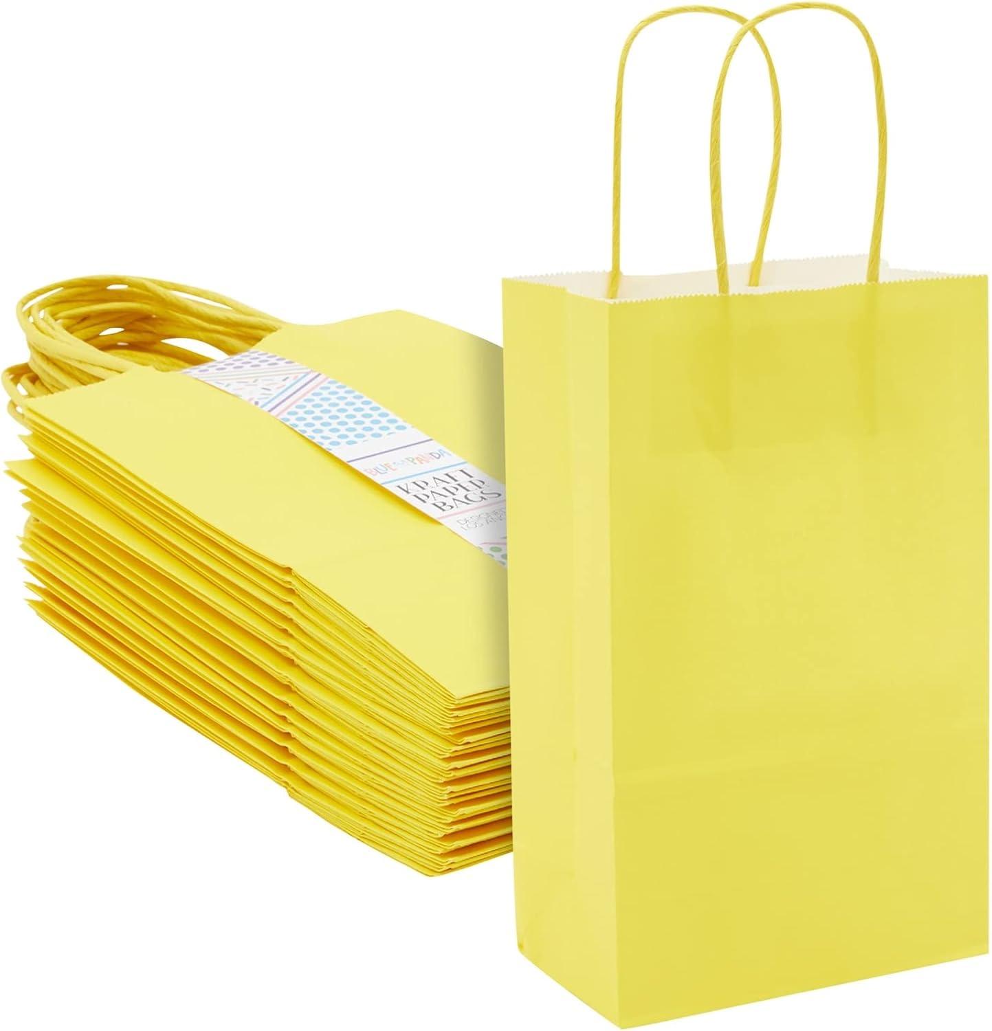 Blue Panda 25 Pack Small Paper Gift Bags with Handles for Party Favors, Bulk Shopping Merchandise Bags, Yellow