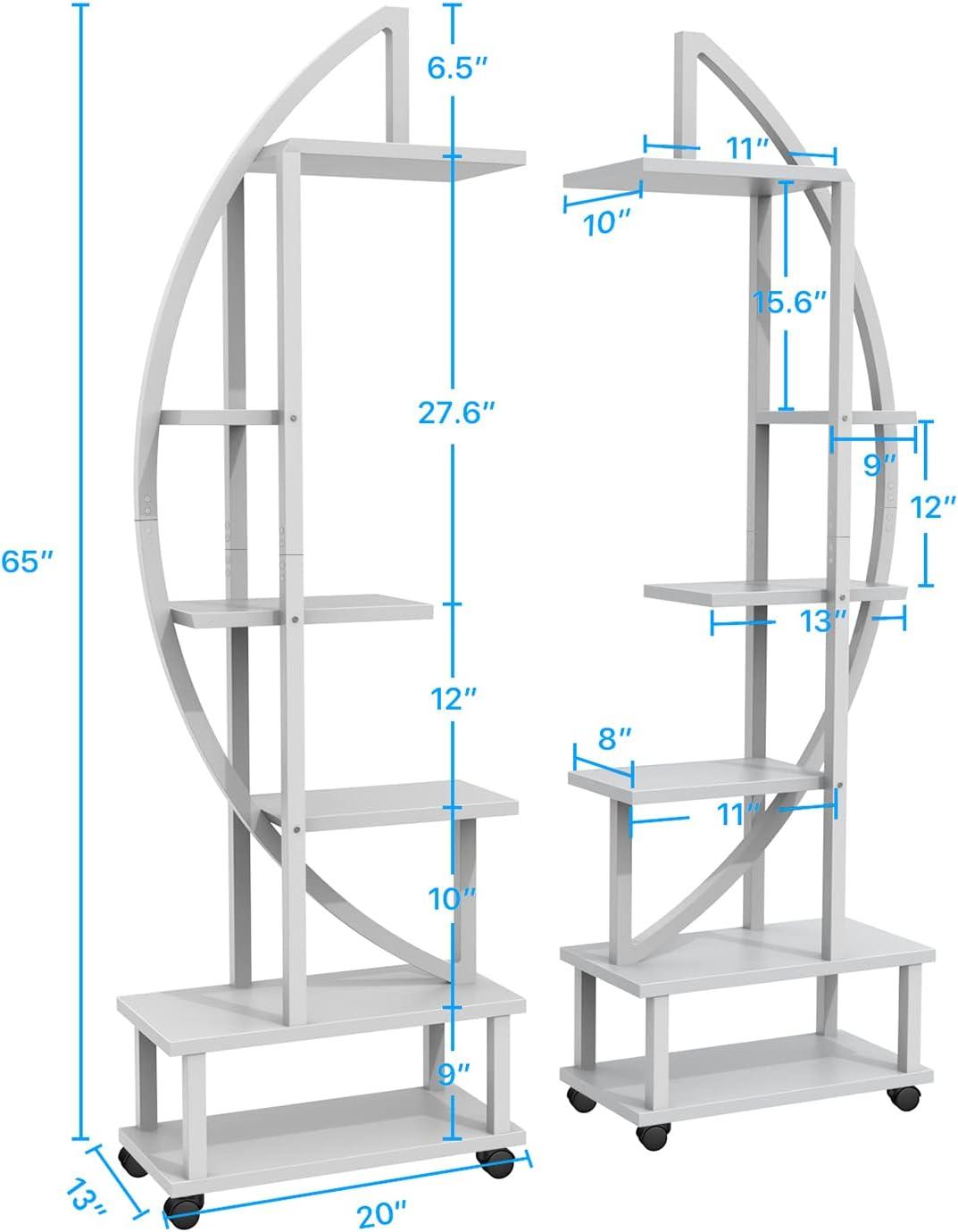 2 Pcs 6 Tier Tall Metal Indoor Plant Stand with Detachable Wheels, Plant Shelf Holder for Outdoor Clearance with Hanging Loop, Half-Moon-Shaped Multi-Purpose Plant Stands for Home Decor, Balcony,