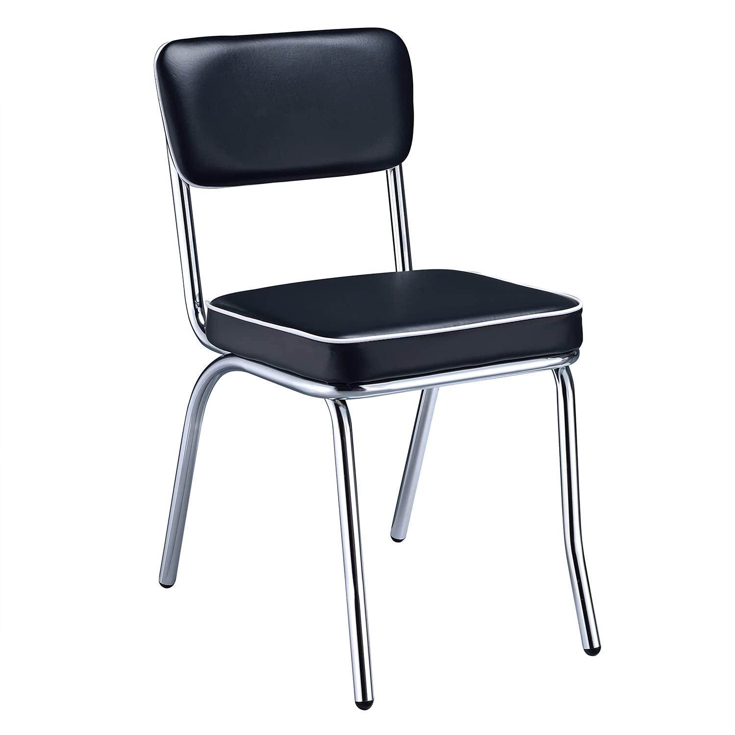 Transitional Faux Leather Side Chair in Black with Metal Frame