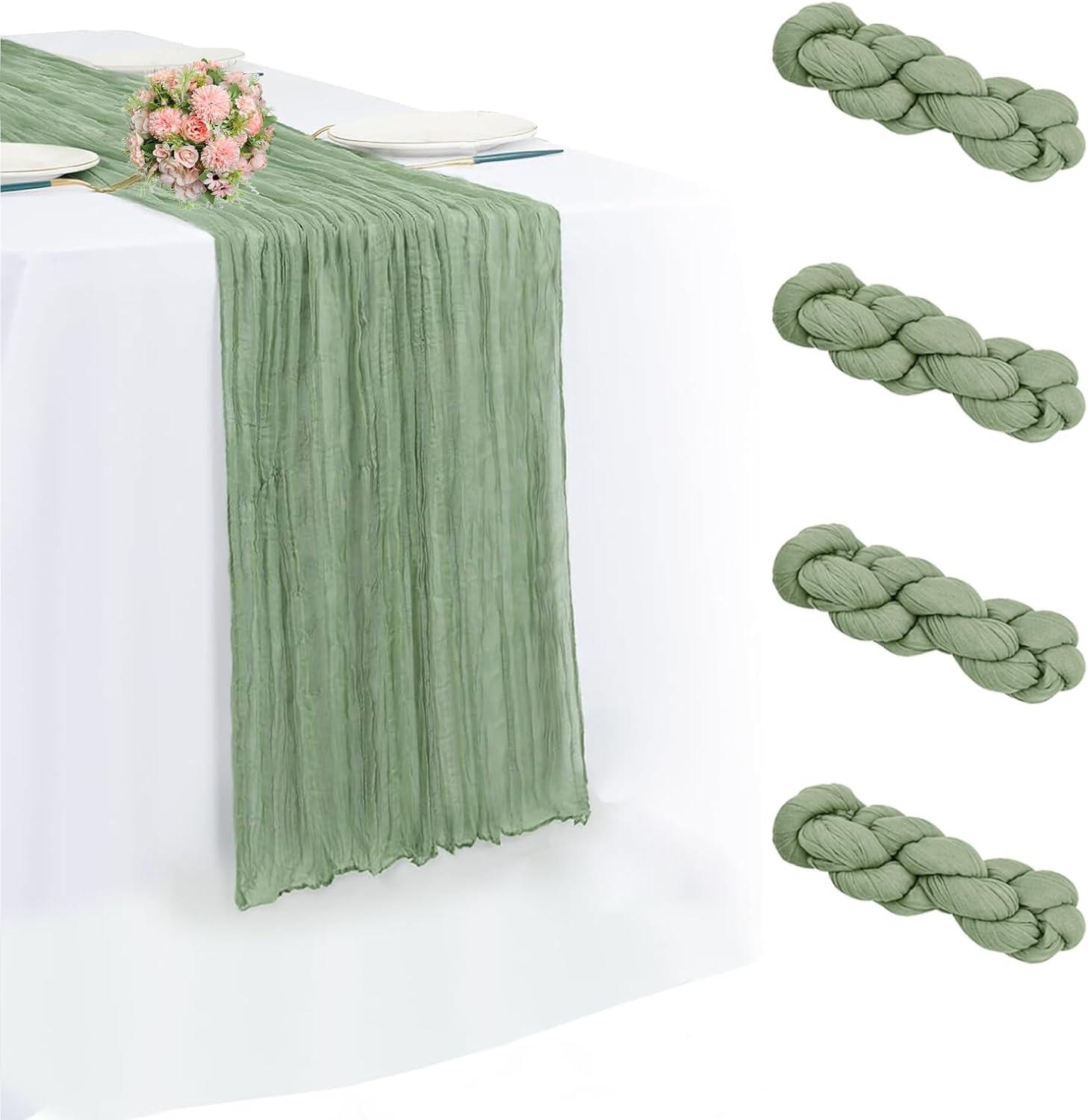 Mint Green Cheesecloth Table Runner 6 Pack 35" Boho Gauze Runner 120 inches Long Tablecloth Runner Rustic Sheer Fabric Bulk for Baby Shower Wedding Bridal Birthday Party Table Decorations