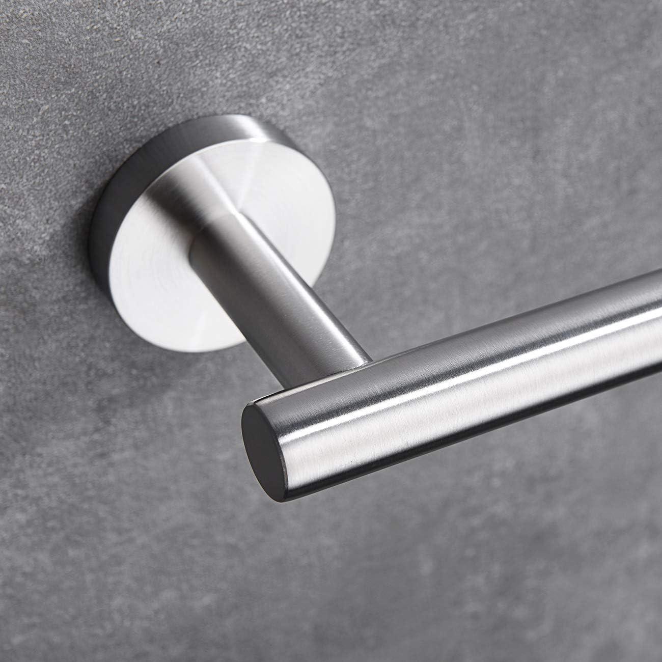 4-Piece Bathroom Accessories Set Brushed Stainless Steel Wall Mount - Includes Double Towel Bar, Hand Towel Rack, Toilet Paper Holder, Robe Hooks, BS100S4-BN