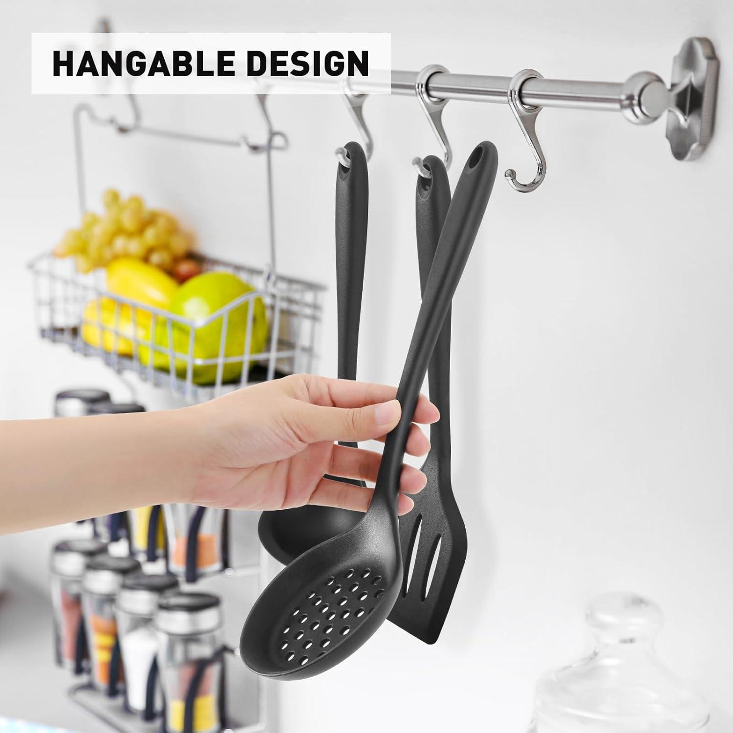 Duxtop Silicone Cooking Utensils Set 3 PCS Kitchen Utensils Set - 400 °F Heat-Resistant Utensils for Nonstick Cookware, Kitchen Cooking Tools with Turner & Ladle, Dishwasher Safe, BPA Free, Black C49