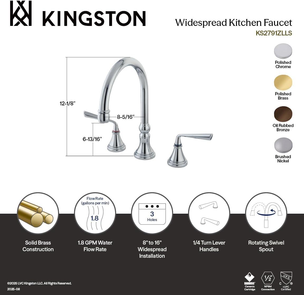 Kingston Brass Silver Sage Double-Handle Widespread Kitchen Faucet